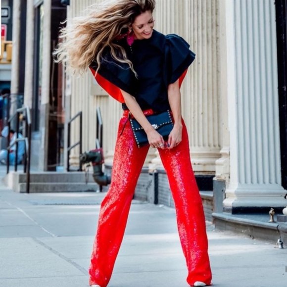 Zara Red Sequin Pants